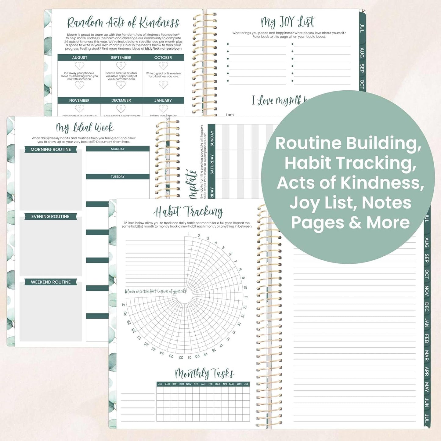 bloom daily planners 2025-2026 Academic Year Daily Planner (July 2025 - July 2026) - A5 Weekly & Monthly Calendar Agenda Organizer Book with Stickers - 5.5" x 8.25" - Boho Greenery
