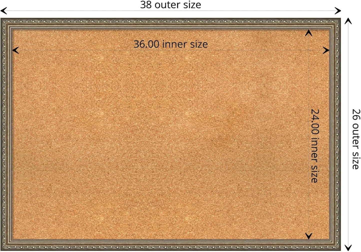 Amanti Art Natural Cork Board for Wall, 26x38 Vision Board with Silver Wood Frame, Large Corkboard Office Decor for Home Organization, Traditional Corkboard Pinboard to display items for home