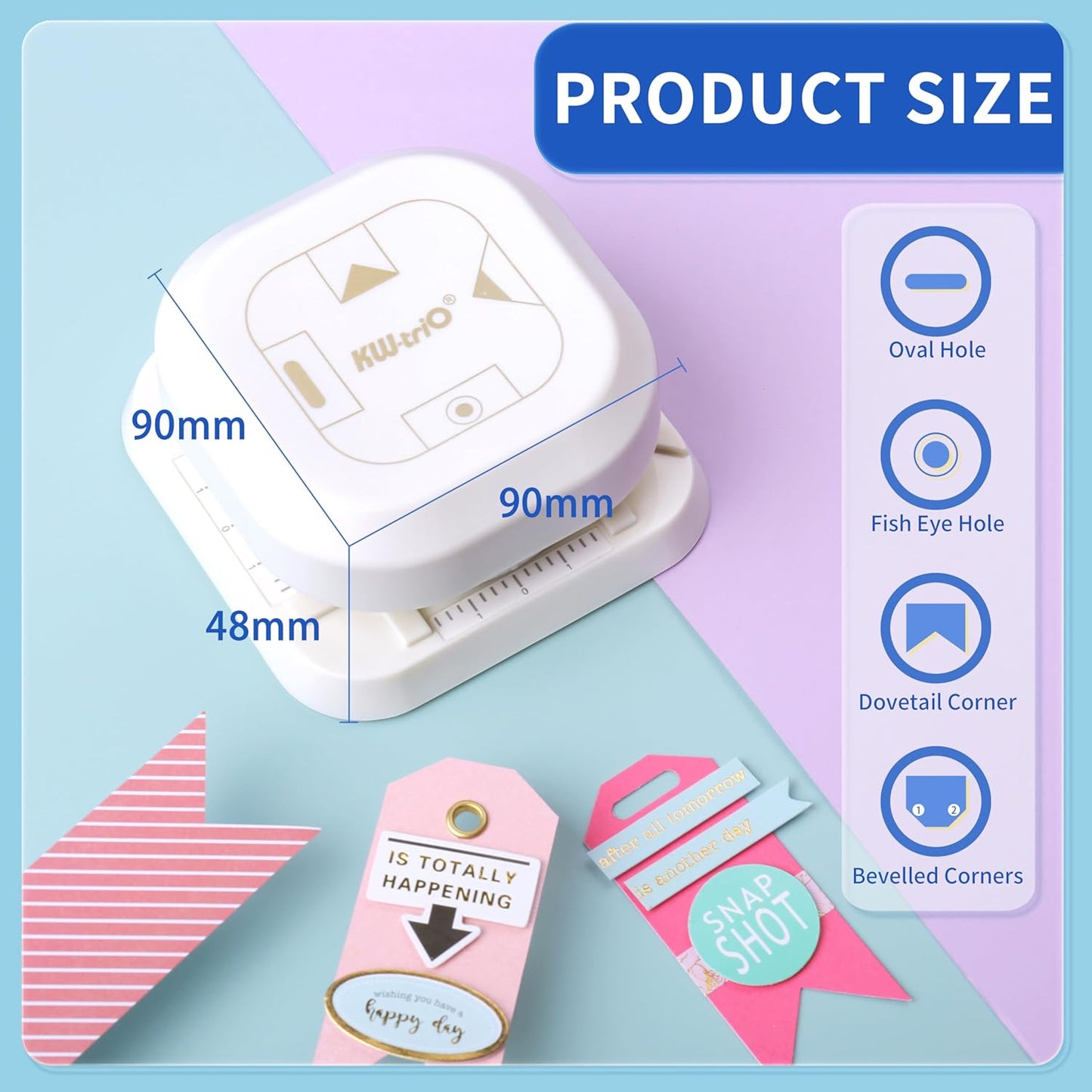 4 in 1 Tag Punch for Paper Crafts, Kaluofan 2024 New Gift Tag Marker Punch, Paper Punches for Crafting, 4 Shapes Card Making Scrapbooking Arts Corner Cutter DIY Projects