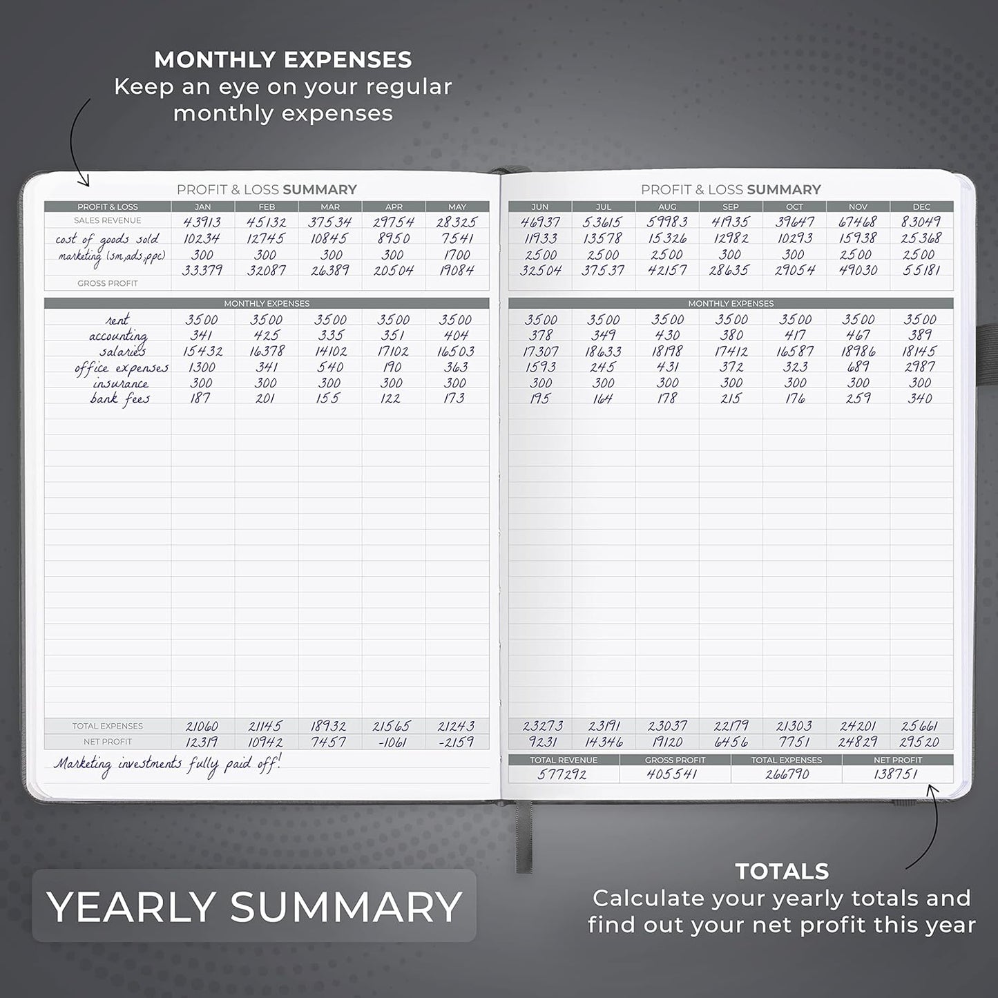Clever Fox Income & Expense Tracker Large – Accounting & Bookkeeping Ledger Book for Small Business – 2-Year Record Notebook, A4 (Silver Black)