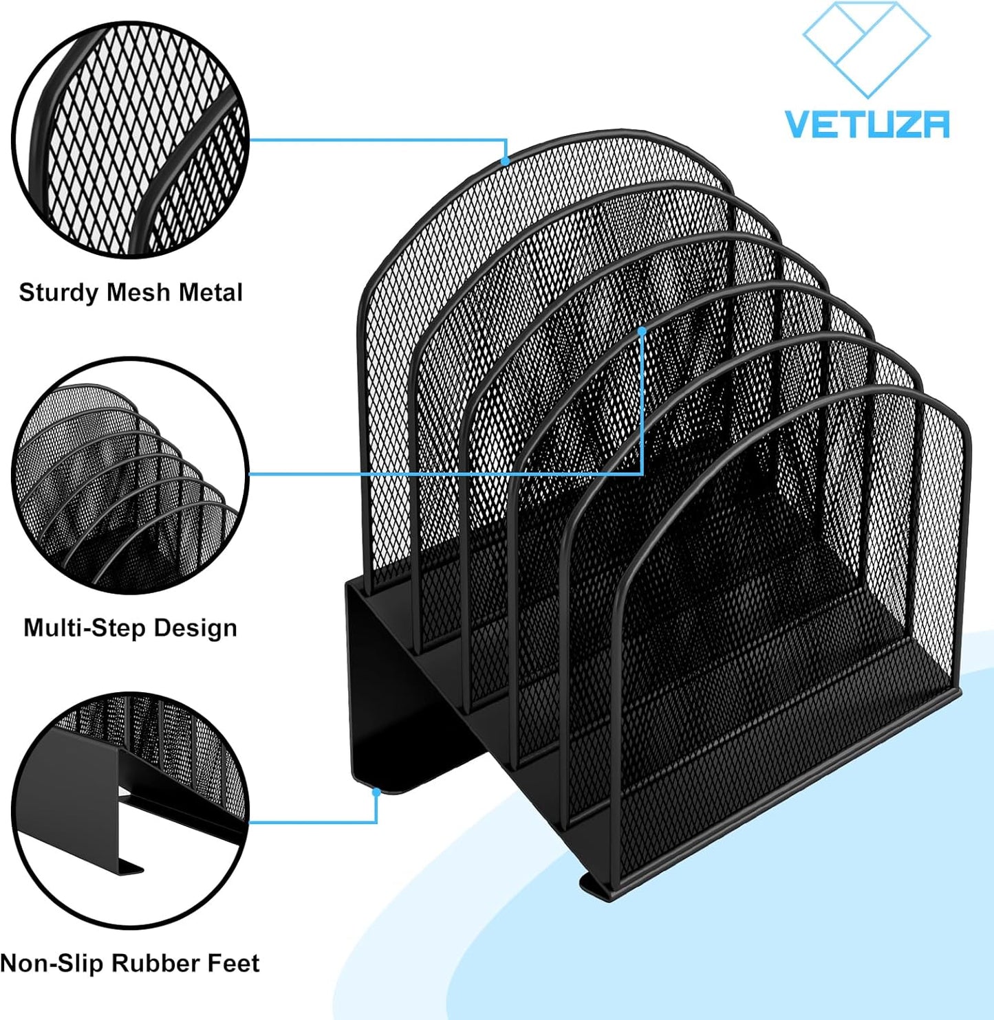 Desk File Organizer, Metal Mesh Vertical Desktop File Folder Holder for Office & School & Home, 1 Pack