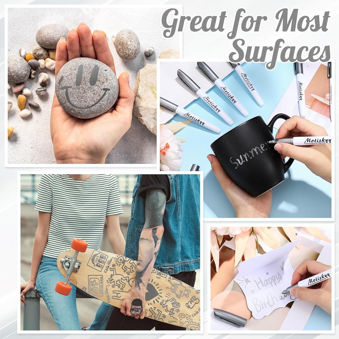 180 Pcs Metallic Permanent Markers Bulk Fine Point Metallic Markers Pens for Fabric, Black Paper, Cards, Scrapbook, Wood, Plastic, Canvas, Mugs, DIY Art Crafts, Etc (Silver)