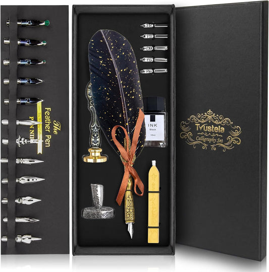 Calligraphy Pen Set - Feather Quill And Ink Set For Beginners (BlackFeather)