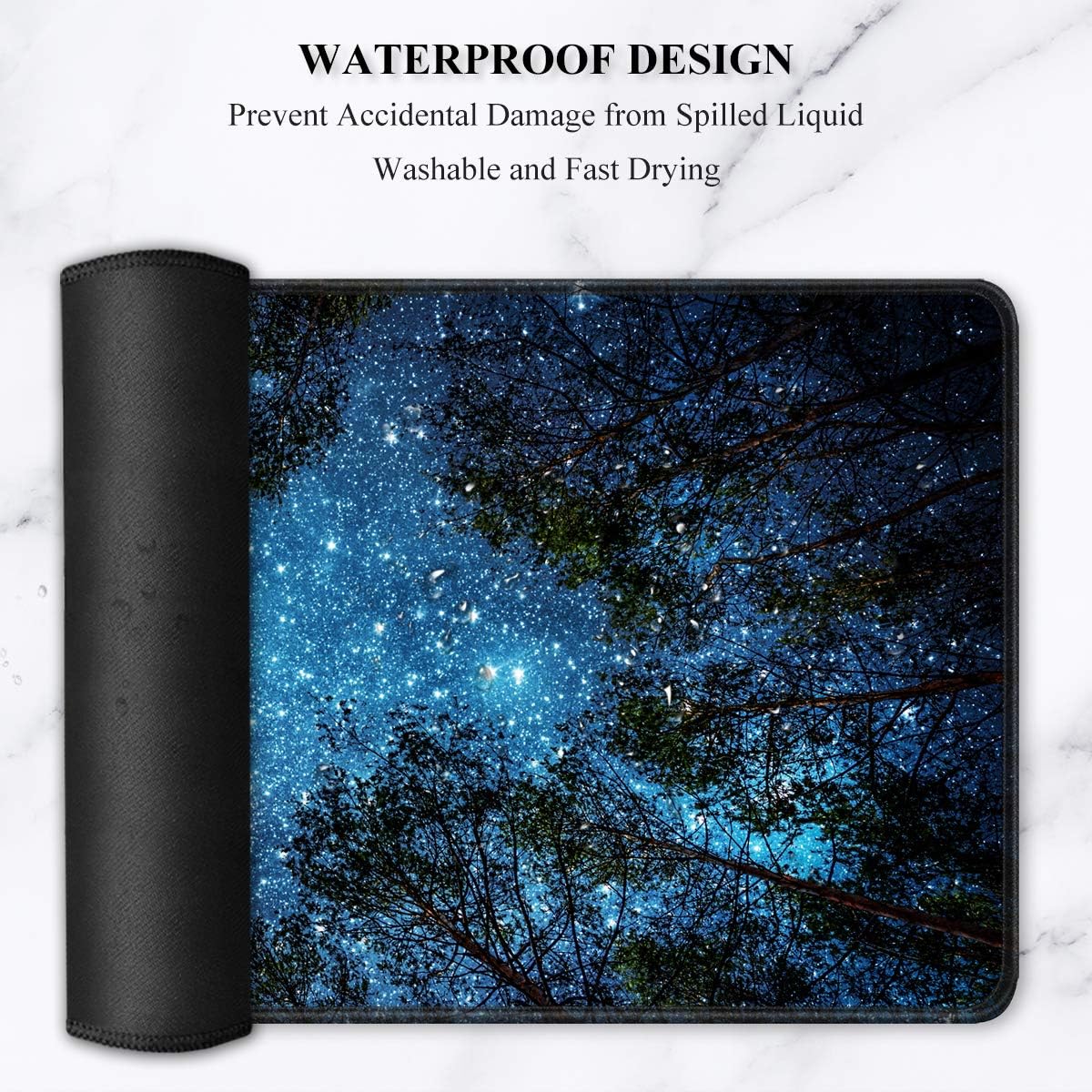 Auhoahsil Large Gaming Mouse Pad, Nature Theme XXL 35.4 x 15.7 in Desk Pad Stitched Non-Slip Rubber Long Computer Mousepad Thin Extended Full Size Desk Mat for Desktop Laptop Wireless Mice, Night Sky
