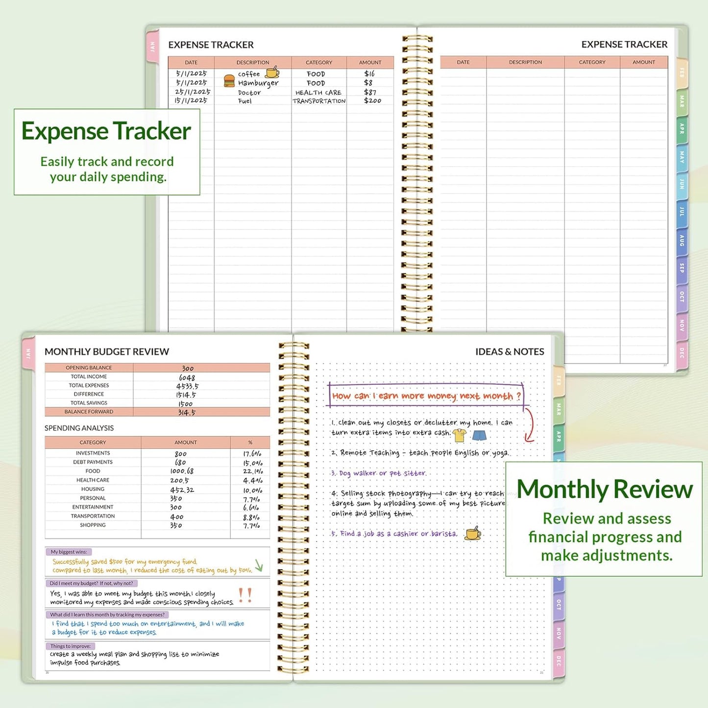 2026 Budget Planner - Monthly Budget Book from JAN 2026 - DEC 2026 with Expense Tracker Notebook, A4 Size (8.5" x 11") Bill Organizer & Finance Planner Account Book to Manage Your Finances, Green