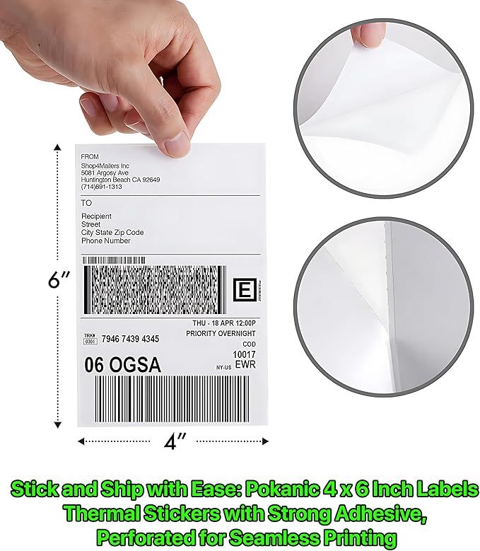 Fanfold 4 x 6 inch Thermal Labels Stack Direct White Strong Adhesive Perforated Postage Shipping Printer Compatible with Zebra SNBC Epson Rollo (3000, Fanfold)