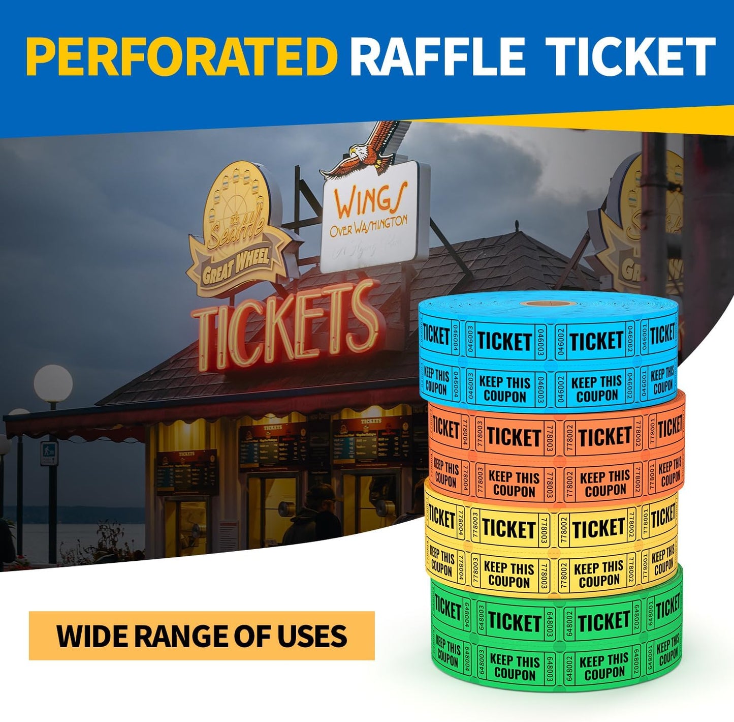 2000 Methdic Orange Raffle Tickets (4 Color Selection), Double Roll, Ticket for Events, Entry, Class Reward, Fundraiser & Prizes