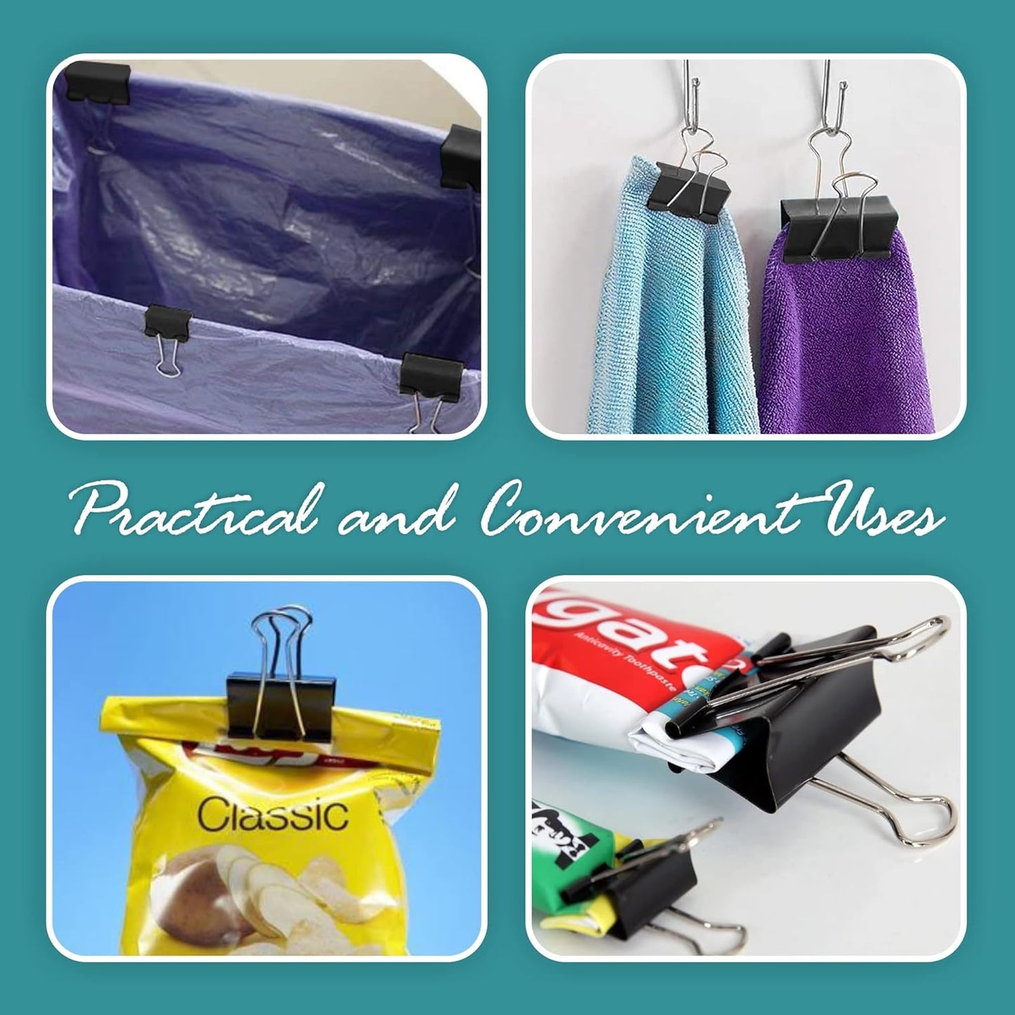 Binder Clips - 24 Mini Binder Clips, 0.6 Inch Black Paper Clamps, File Clip for Home, Office and School Supplies