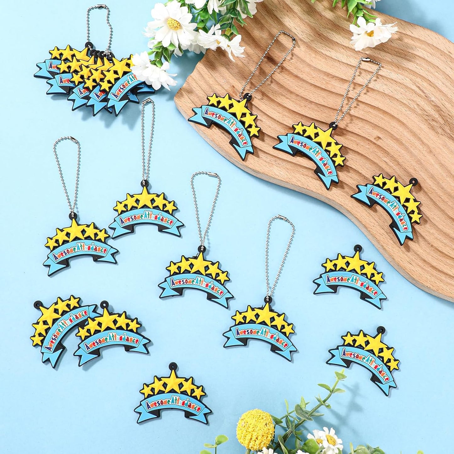 50 Pcs Awesome Attendance Silicone Tags with Chains, Motivational Brag Awards for Students, Classroom Incentives, Teacher Rewards, Reading Competition Prizes, Wearable Encouragement Gifts