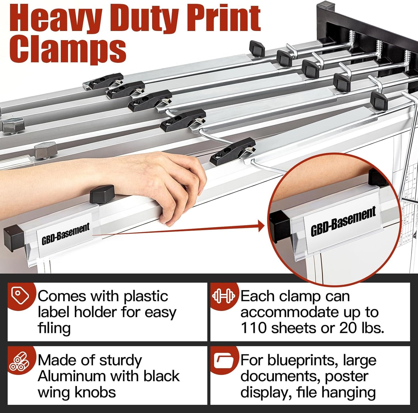 Estune Blueprint Hanging Clamps Binding Strips Storage for Construction Paper Poster Plans Drawings Arts (12, 24 Inches)