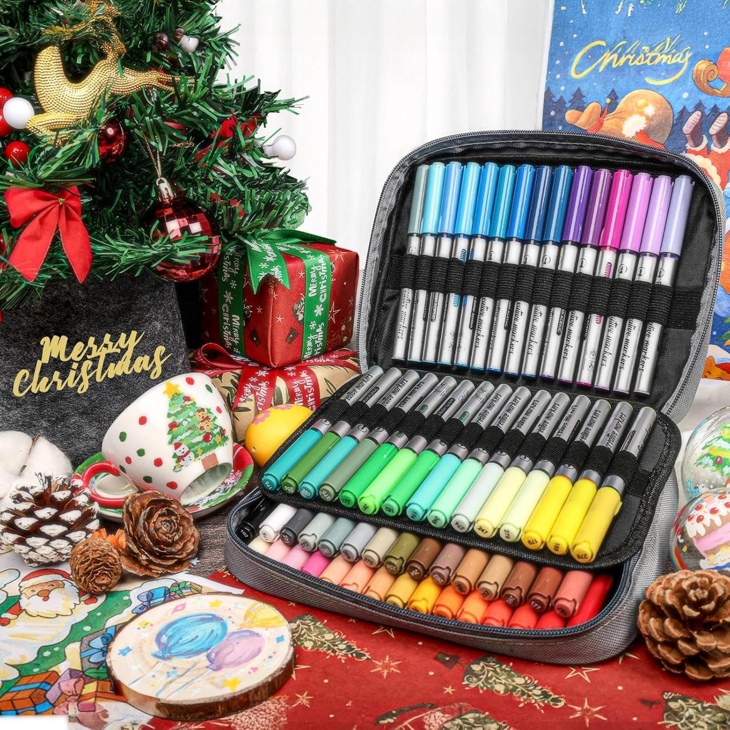 60 Colors Acrylic Markers, Acrylic Paint Markers with Canvas Bag, Water-Based No-Bleed Paint Pens with Automatic Ink Control, Waterproof Brush Tip Pens for Rock, Egg, Glass, Wood, Fabric and DIY