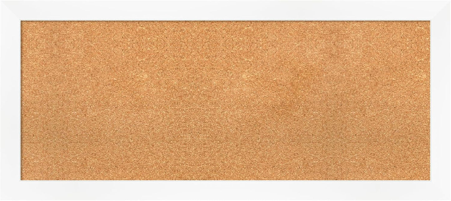 Amanti Art Natural Cork Board for Wall, 19x43 Vision Board with White Frame, Large Corkboard Office Decor for Home Organization, Modern Corkboard Pinboard to Display Items for Home Organization in