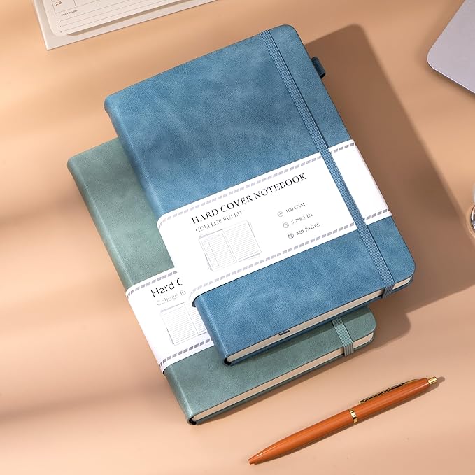 CAGIE Journals Notebooks for Women Men 2 Pack: Journaling Notebooks Journals for Writing Work Leather Diary Hardcover A5 Thick Note Taking Green& Blue