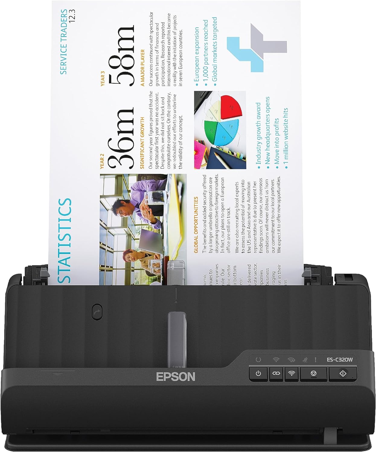 Epson - Workforce ES-C320W - Wireless Compact Desktop Document Scanner - 2-Sided Scanning and Auto Document Feeder - Paper and Card Scanner - Black