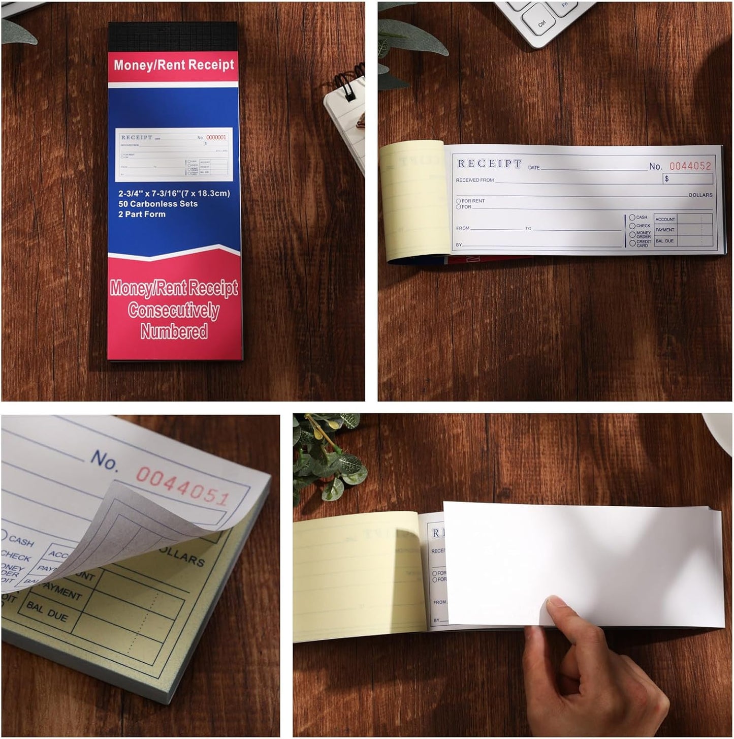 Crtiin 1 Pad Money and Rent Receipt Book 2.75 x 7.2 Inch Bound Cover 2 Part Carbonless Receipt Book with Carbonless Copies Receipt Log Book 50 Sets Per Book