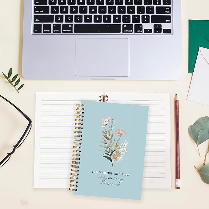 BearCake Blue Bible Christian Journals Floral Notebooks for Women Note Taking,Prayer Journal for Women, His Mercies are New Every Morning,Bible Study Journal for Women 5.5x8.3