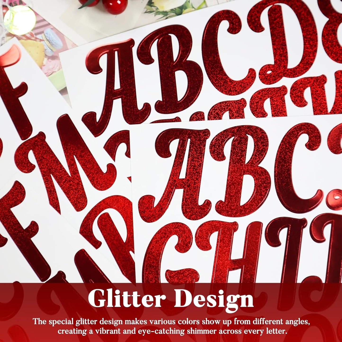 Glitter Letter Stickers,10 Sheets 2 Inches Self-Adhesive Vinyl Letters Alphabet Sticker Decals for Scrapbook,Door,Mailbox,Bulletins Boards -Red
