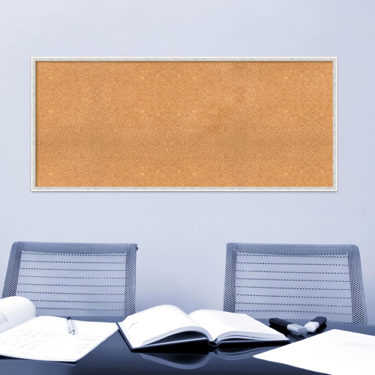 Amanti Art Natural Cork Board for Wall, 25x57 Vision Board with White Frame, Oversize Corkboard Office Decor for Home Organization, Modern Corkboard Pinboard to Display Items for Home Organization in