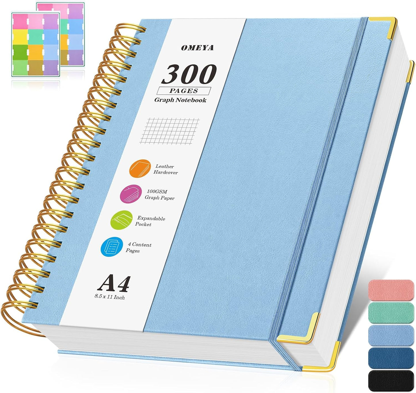 Graph Paper Notebook, Spiral Grid Notebook 8.5" X 11", Hardcover Leather Journal 300 Pages, 100GSM Thick Grid Paper Notebook, Large A5 Graphing Notebook Journal for Women Men Writing Engineering Work