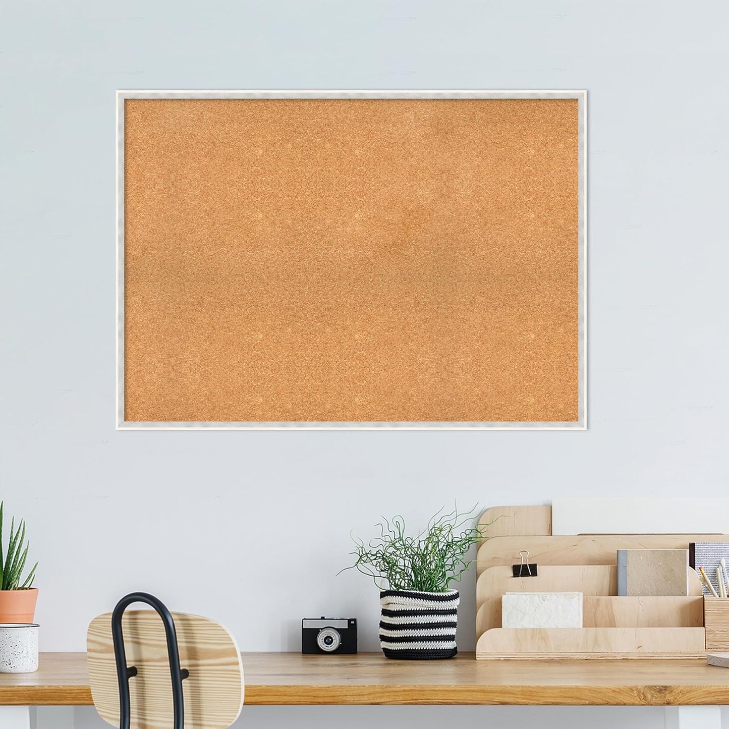 Amanti Art Natural Cork Board for Wall, 31x43 Vision Board with White Frame, Oversize Corkboard Office Decor for Home Organization, Modern Corkboard Pinboard to Display Items for Home Organization in