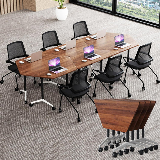 Conference Room Table with Flip-Top Design for Dynamic Meetings, Business Table Computer Desk with Heavy-Duty Frame,Foldable Seminar Meeting Tables for Home Office (6, D, 47.2IN)