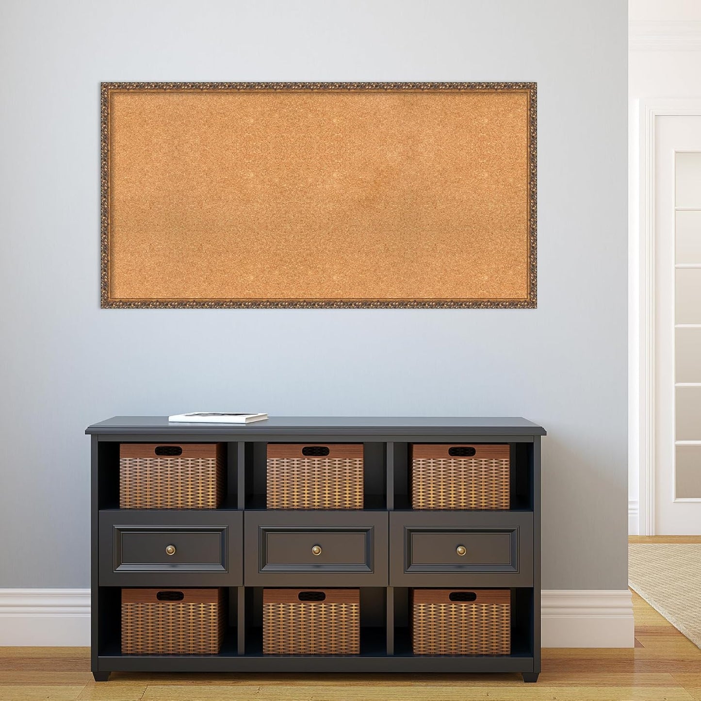 Amanti Art Natural Cork Board for Wall, 26x50 Vision Board with Bronze Frame, Oversize Corkboard Office Decor for Home Organization, Traditional Corkboard Pinboard to Display Items for Home