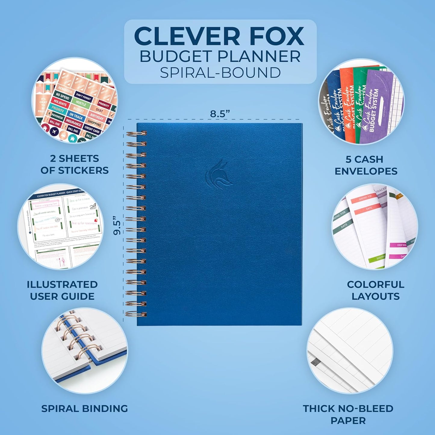 Clever Fox Budget Planner – Coiled Finance Book, Monthly Financial Journal, Budgeting Organizer & Expense Tracker Notebook, 8.5x9.5″ (Mystic Blue)