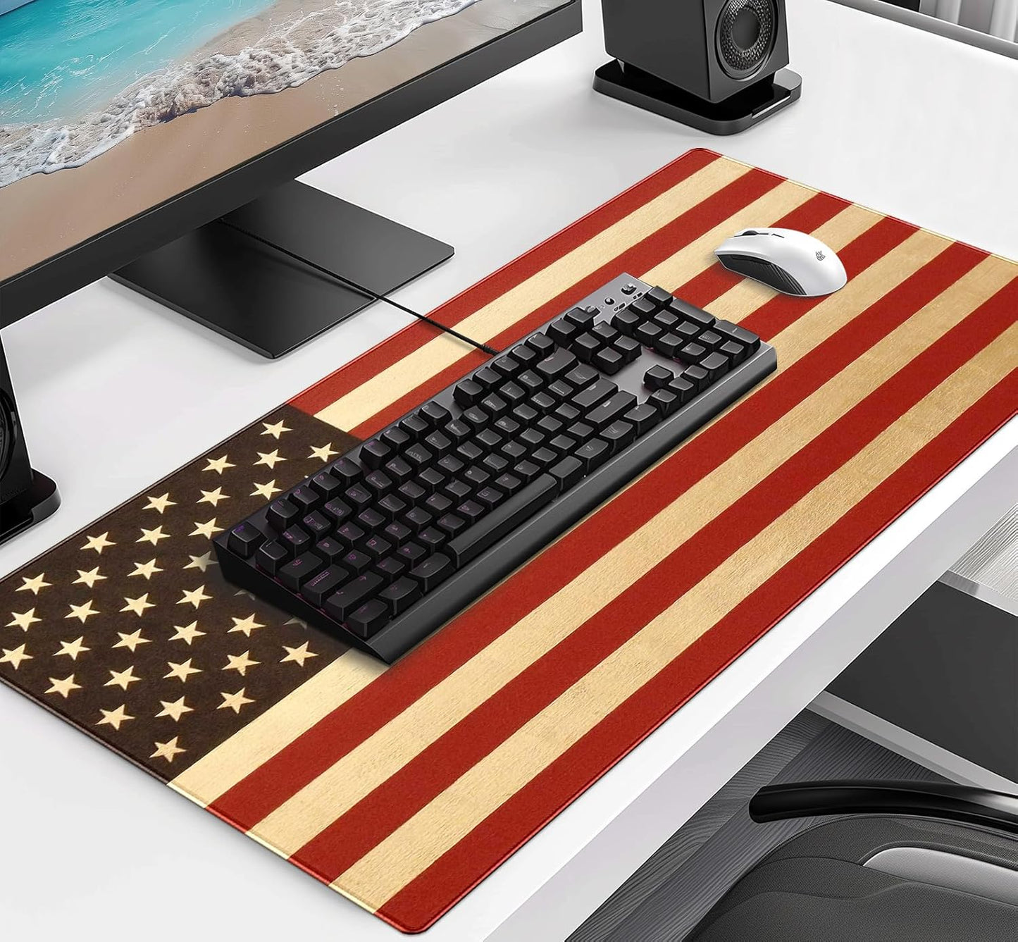 American Flag Extended Mouse Pad, Large Gaming Mouse Pad XXL Laptop Mouse Keyboard Pad 35.4 x 15.7-Inch Office Desk Decoration