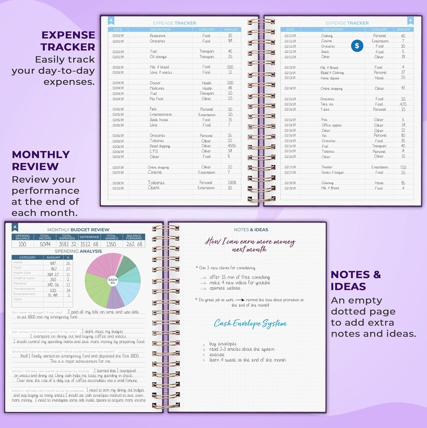 Clever Fox Budget Planner – Coiled Finance Book, Monthly Financial Journal, Budgeting Organizer & Expense Tracker Notebook, 8.5x9.5″ (Purple)