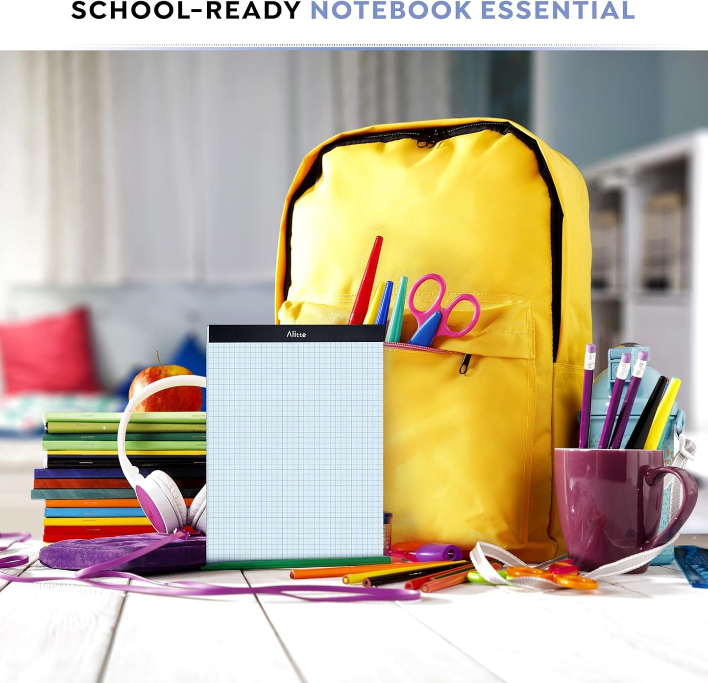 Graph Paper Pad, Pack of 3, White Letter Size - 4x4 Quad Grid Paper, With Blue Lines - Easy-Tear Perforations, 11x8.5 Cardboard Backing - Graph Notepads for School, Office -50 Sheets per Pad