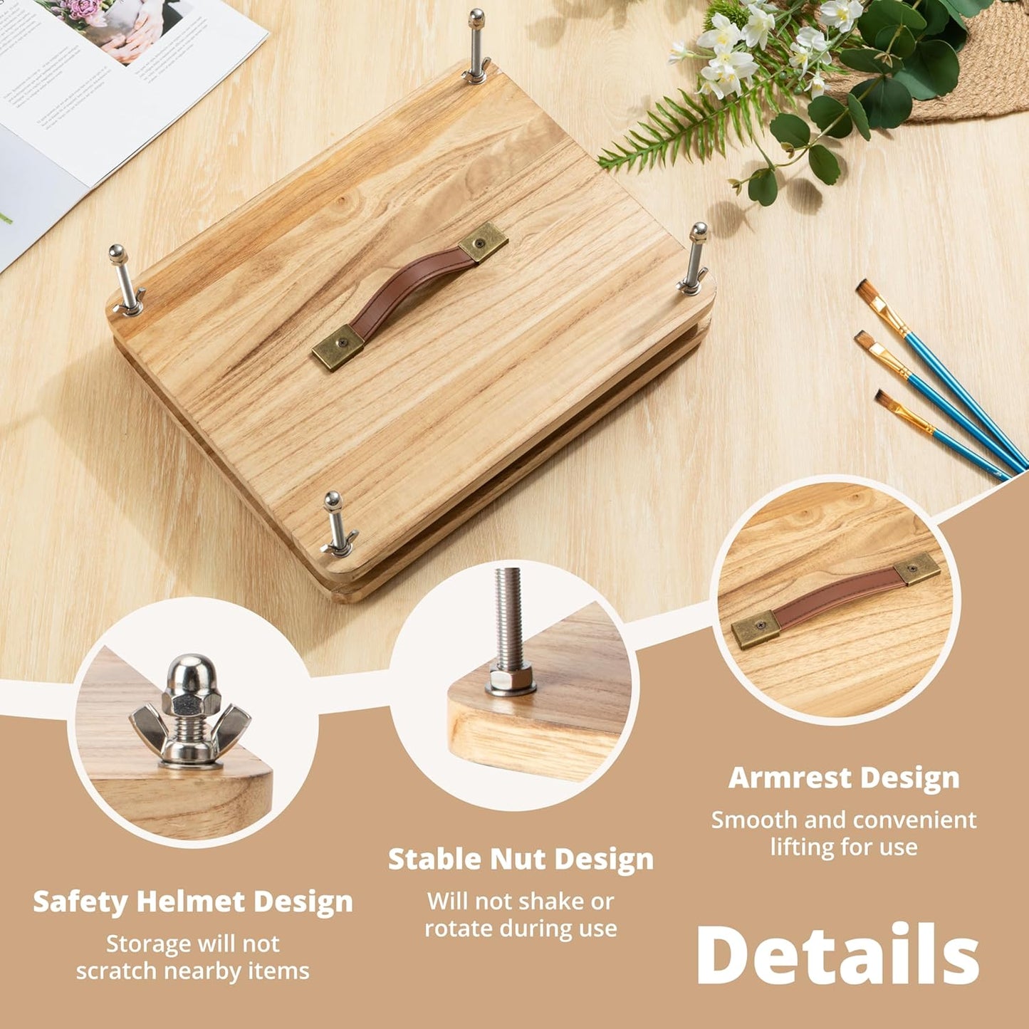 Wooden Book Press - 14.7x11.4 Large Craft Press with Comfort Grip Handle & Non-Slip Round Foot Pads, Ideal for Bookbinding, Scrapbooking, and DIY Projects