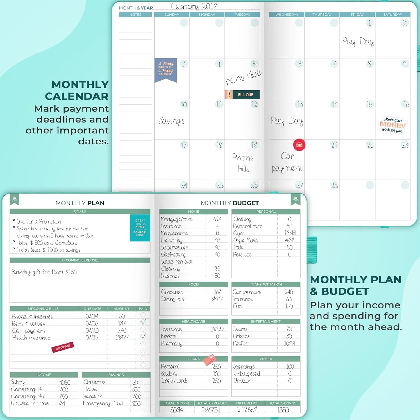 Clever Fox Budget Book 2.0 – Simple Budgeting Planner for Beginners – Financial Notebook with Money Spending, Debt & Bill Tracker (Turquoise)