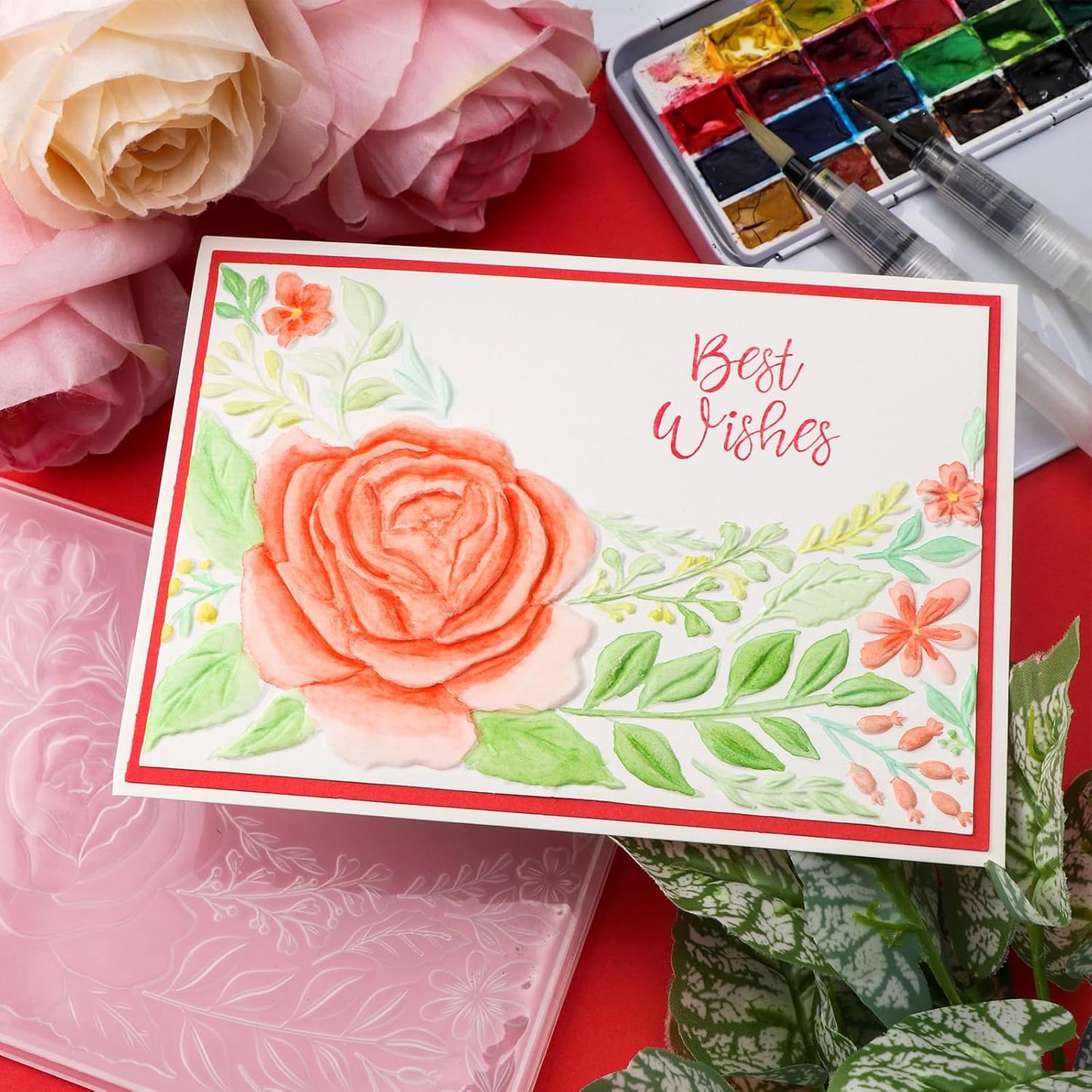 BAOFALI 3D Embossing Folder for Card Making, Rose Clear Plastic Texture Fades Embossing Folder Template for Scrapbooking and Other Paper Craft Album Stamps DIY Decoration