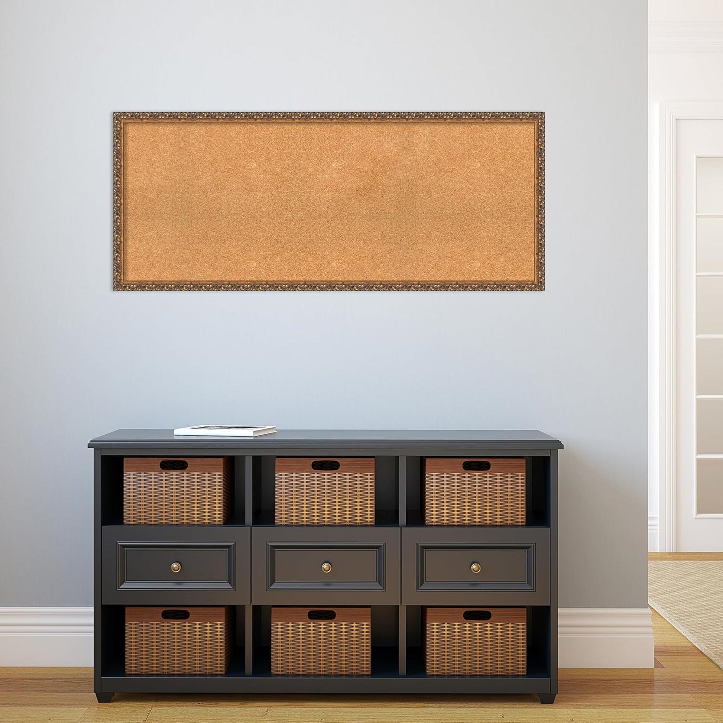 Amanti Art Natural Cork Board for Wall, 20x48 Vision Board with Bronze Frame, Oversize Corkboard Office Decor for Home Organization, Traditional Corkboard Pinboard to Display Items for Home