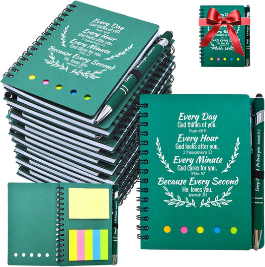 400 Pcs Bulk Fathers Day Christian Gifts Prayer Journal for Woman - 200 Set Religious Notepad with Christian Pen - Bible Notebook - Church Gifts for Inspirational, Bible Study, Devotions ( Green )