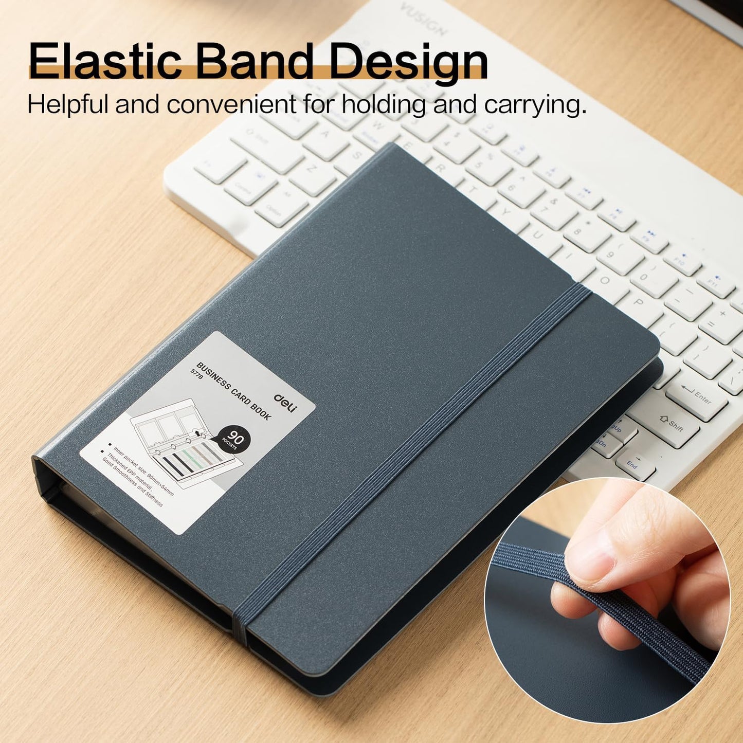 deli Business Card Book Holder, Business Card Organizer, Name Card Book Holder, Portable Office Business Card Holder, Hold 180 Cards, Blue