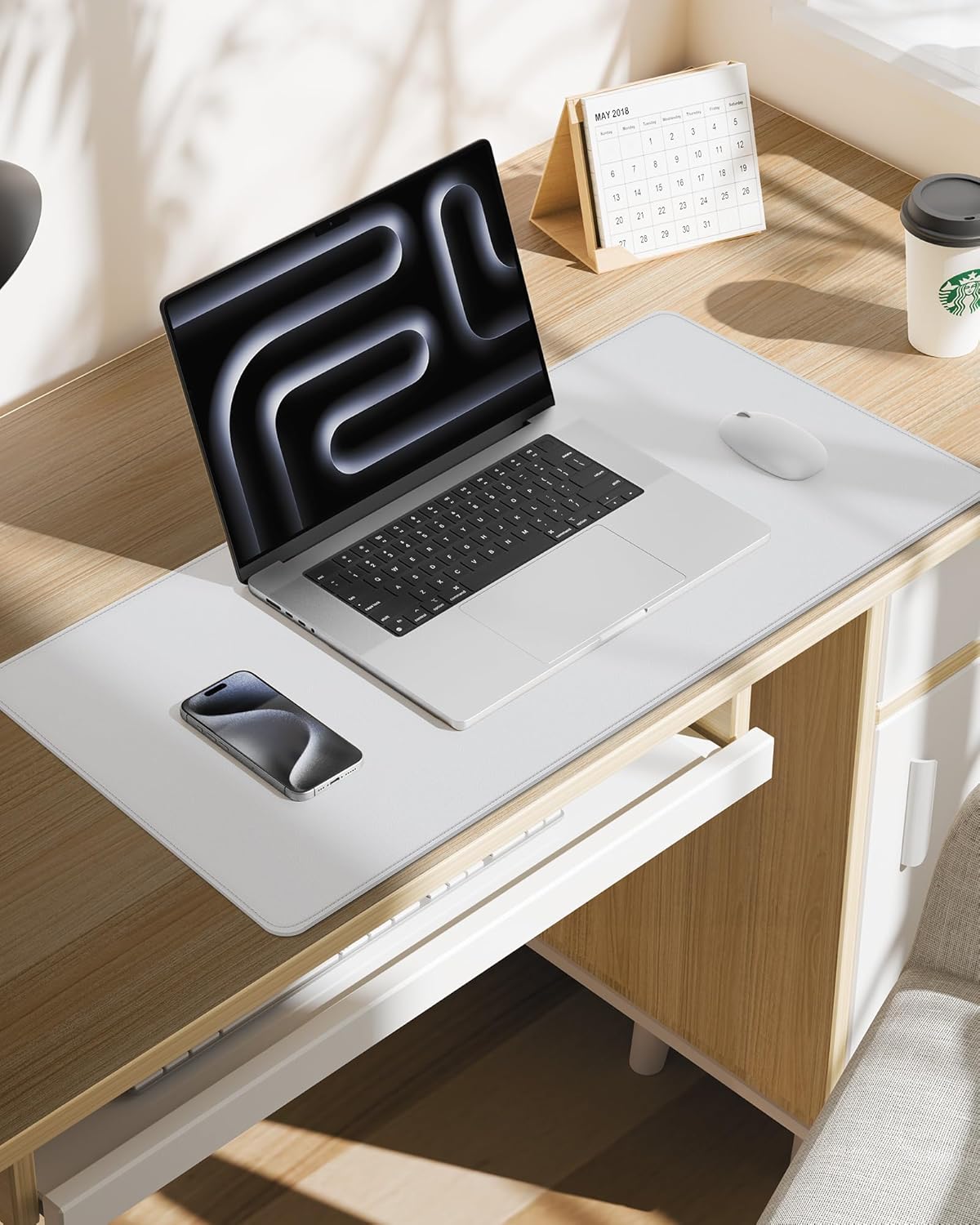 Desk Pad Mat - Leather Desk Pad Protector for Office and Home - Desk Organization and Accessories - Ideal for Large Mouse Pad and Desk Mats on Top of Desks(White,31.5" x 15.7")