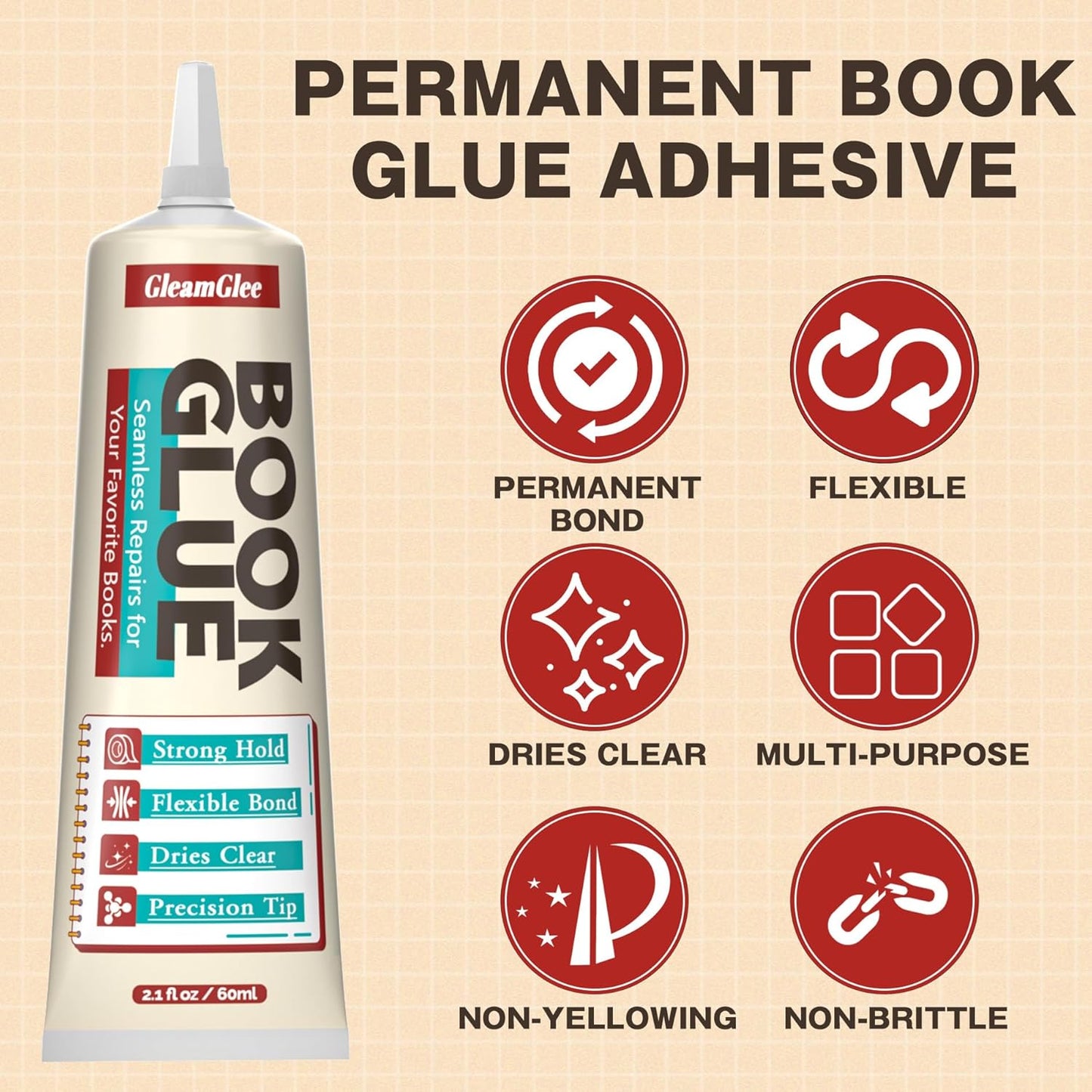 Book Glue, Dries Clear & Flexible Book Binding Glue Adhesive, Used for Bookbinding and Book Repair, Book Nook, Framing, Collages, Paper Art and Crafts - 60ml x 2Pack
