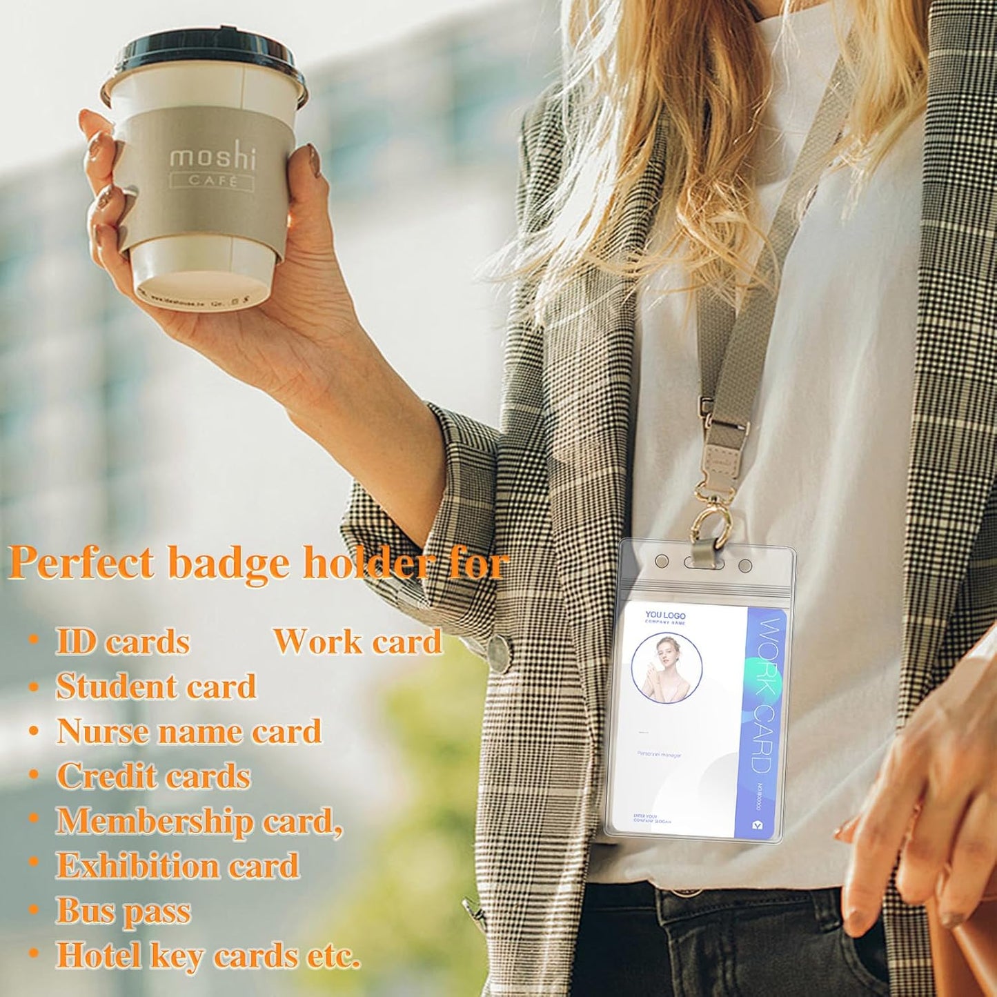 250 Pack Name ID Badge Holder-Plastic Badge Holder for Lanyard, Vertical Extra Thick 3.9" x 2.7" Waterproof Name tag Holder for School/Office/Hospital/Exhibition/Party/Cards Credit Card