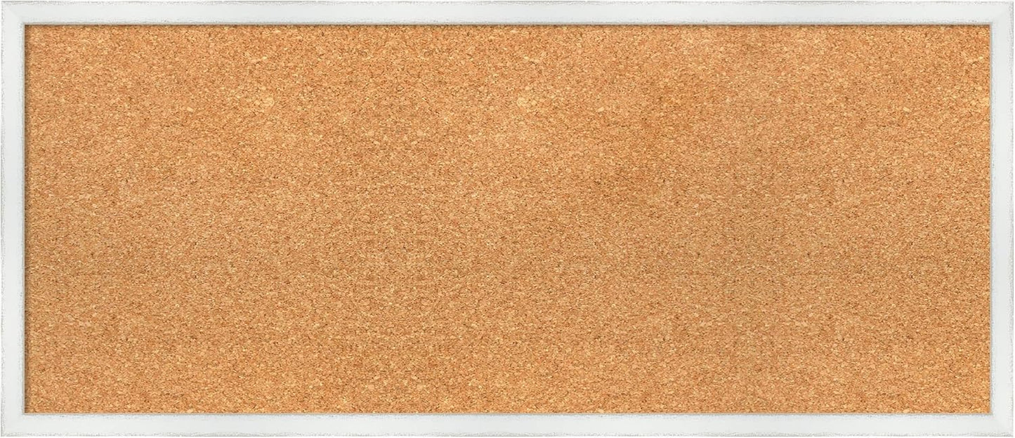 Amanti Art Natural Cork Board for Wall, 15x35 Vision Board with White Frame, Medium Corkboard Office Decor for Home Organization, Country Rustic Corkboard Pinboard to Display Items for Home