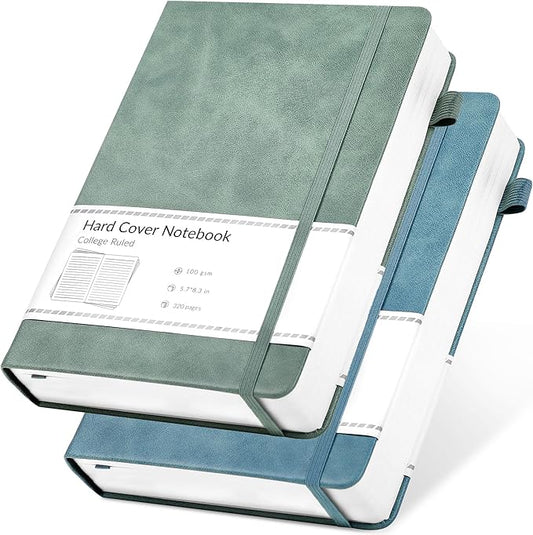CAGIE Journals Notebooks for Women Men 2 Pack: Journaling Notebooks Journals for Writing Work Leather Diary Hardcover A5 Thick Note Taking Green& Blue