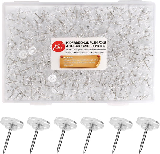 Push Pins 400-count Flat Clear Thumb Tacks Steel Point and Plastic Head for Corkboard and Wooden Photo Wall