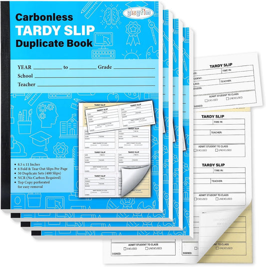 gisgfim Tardy Slip Book with Carbonless Duplicates in Easy Removal Fold and Tear Tardy Slips Per Book Register Copy Notebook for Student Late Arrivals School Supplies Teacher 400 Pcs/Pad (4 Pads)