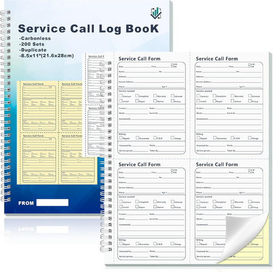 200 Sets Service Call Correspondence Forms Book 8.5x11 Inch 2 Part Carbonless 4 Message Sets per Page Call Log Book Phone Message Book Invoice Receipt Book for Repair Service (1)