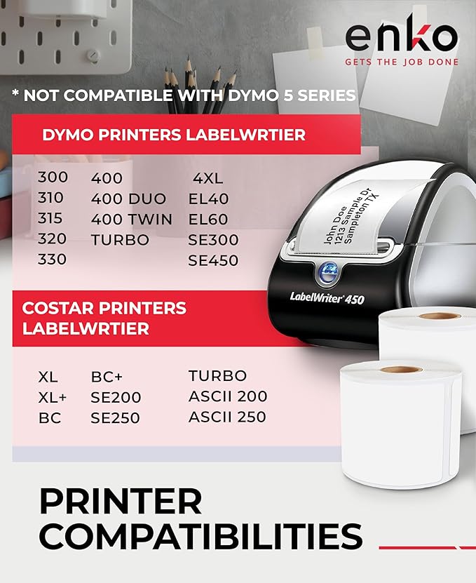 enKo (6 Rolls, 1320 Labels) Address & Shipping Labels 30323 (2-1/8 x 4") Compatible for Dymo LabelWriter