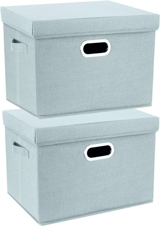 TYEERS Collapsible Storage Bins With Lids, Large Fabric Storage Boxes - 2 Pack - Aqua Spring