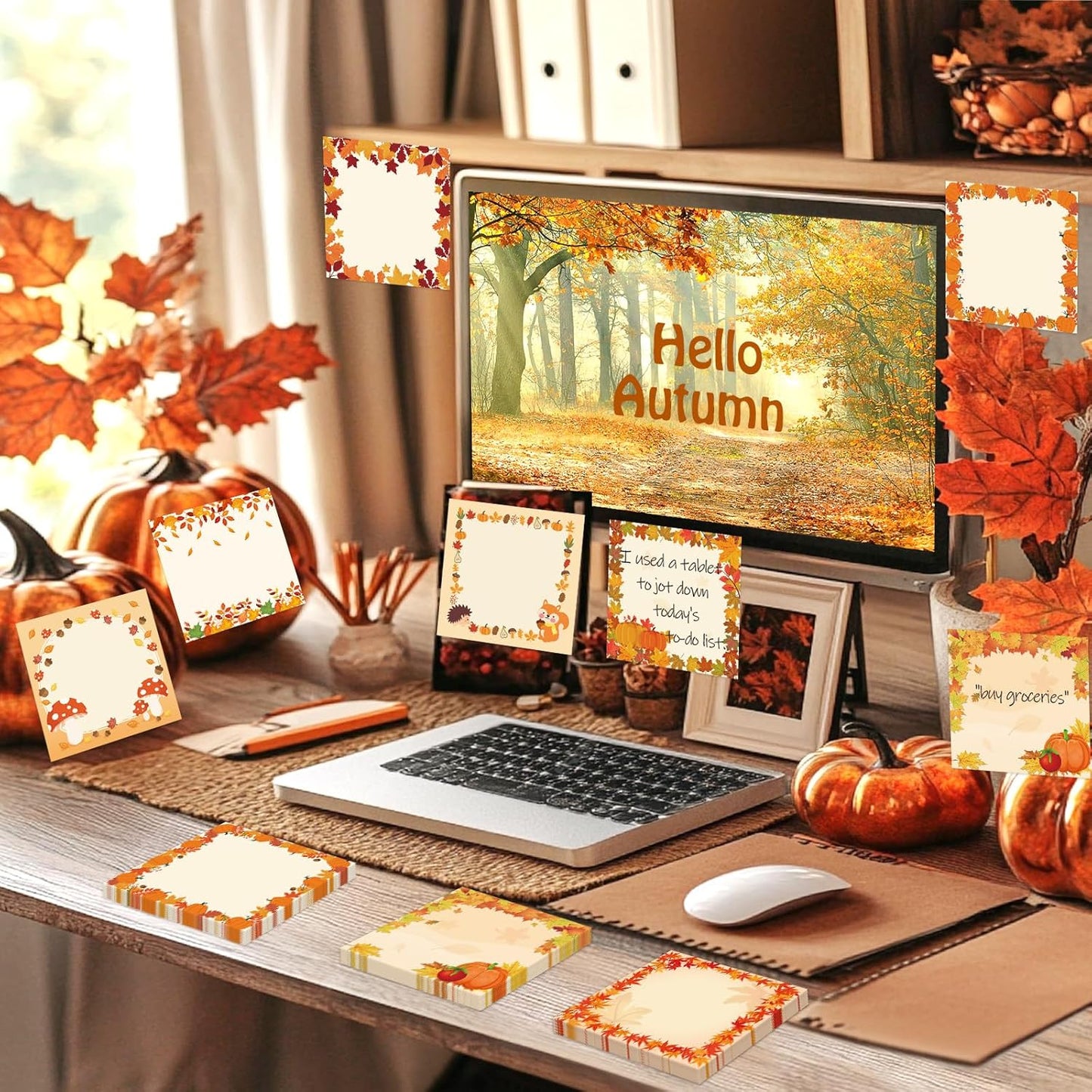 600 Fall Sticky Notes, Cute Autumn Maple Leaves Memo Notes Fall Note Pads for Autumn Thanksgiving Party Favors Home Office School Supplies