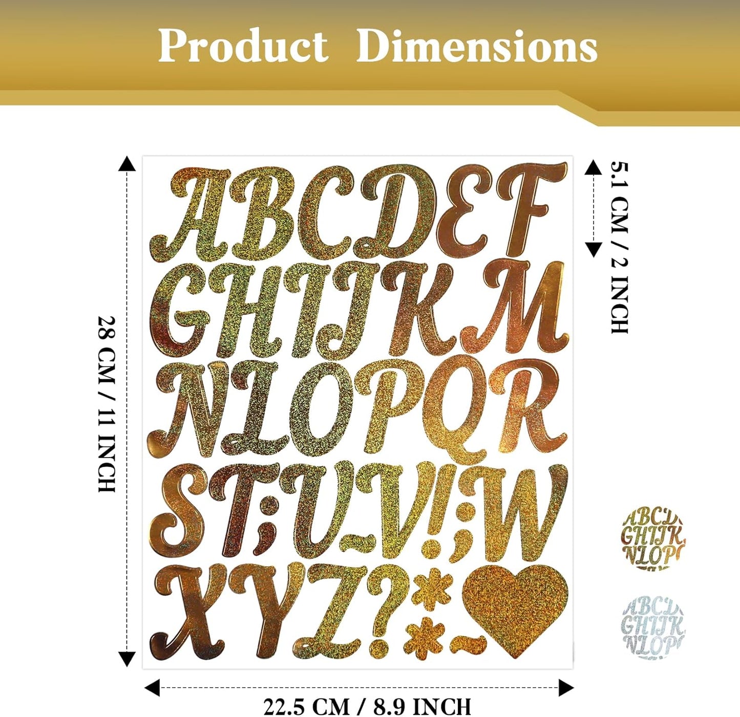 Glitter Letter Stickers,10 Sheets 2 Inches Self-Adhesive Vinyl Letters Alphabet Sticker Decals for Scrapbook,Door,Mailbox,Bulletins Boards - Gold,Silver