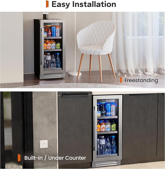 Ca'Lefort Beverage Refrigerator Cooler - 30 Inch 34-54°F Beverage Fridge Glass Door, Drink Fridge Glass Door 3 LED Beverage Cooler Built-in or Freestanding, Perfect for Home/Kitchen(6.0 Cu.ft)