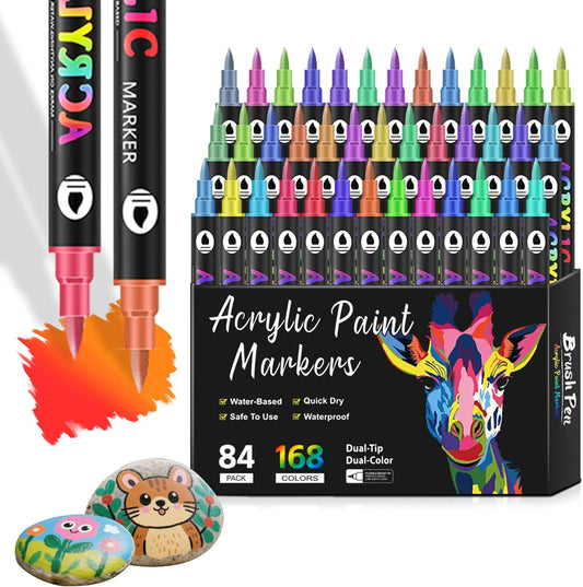 168 Dual Tip Acrylic Paint Markers, Double Color Acrylic Paint Pens for Rock Painting, Ceramic, Stone, Wood, Canvas, Stone, DIY Art Supplies